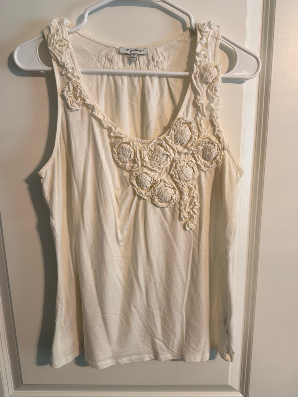Mystree Cream Floral Applique Tank Top